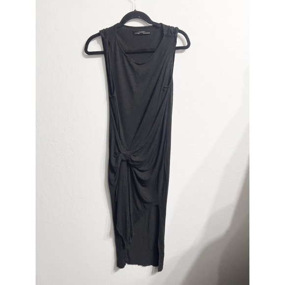 ALLSAINTS Gathered Tunic Cap Sleeve Dress US 2 Dark Gray Light Weight Raw Hem - Picture 6 of 6